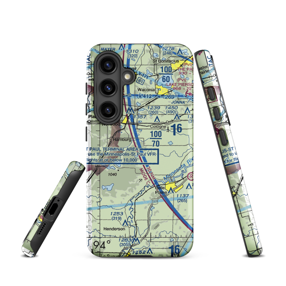 Sons Private-Commercial Airport (47MN) VFR Sectional Samsung Phone Case Samsung Galaxy S24 model shown
