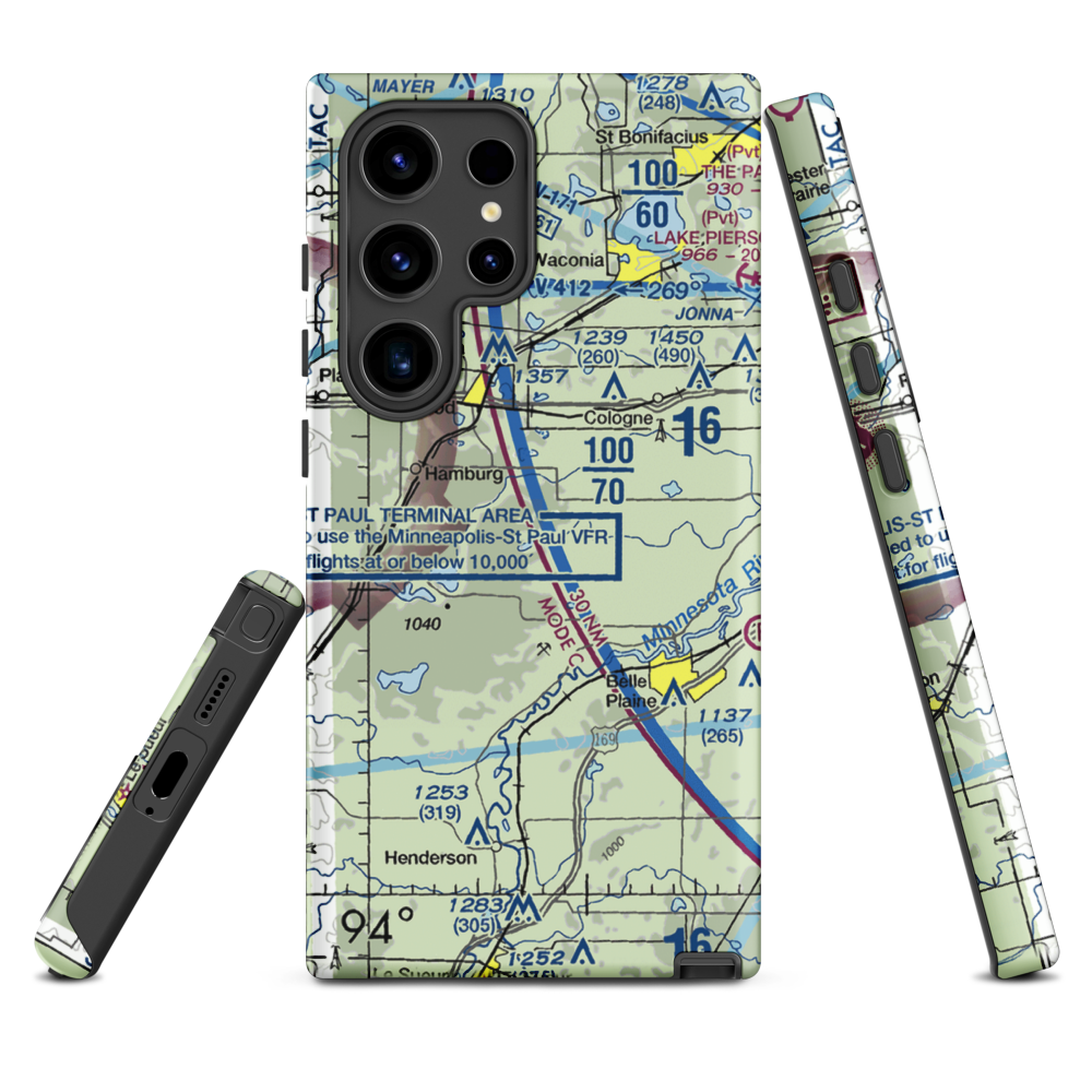 Sons Private-Commercial Airport (47MN) VFR Sectional Samsung Phone Case Samsung Galaxy S24 Ultra model shown