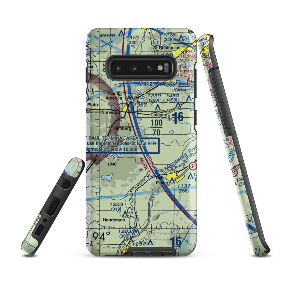 Sons Private-Commercial Airport (47MN) VFR Sectional Samsung Phone Case Samsung Galaxy S10 Plus model shown