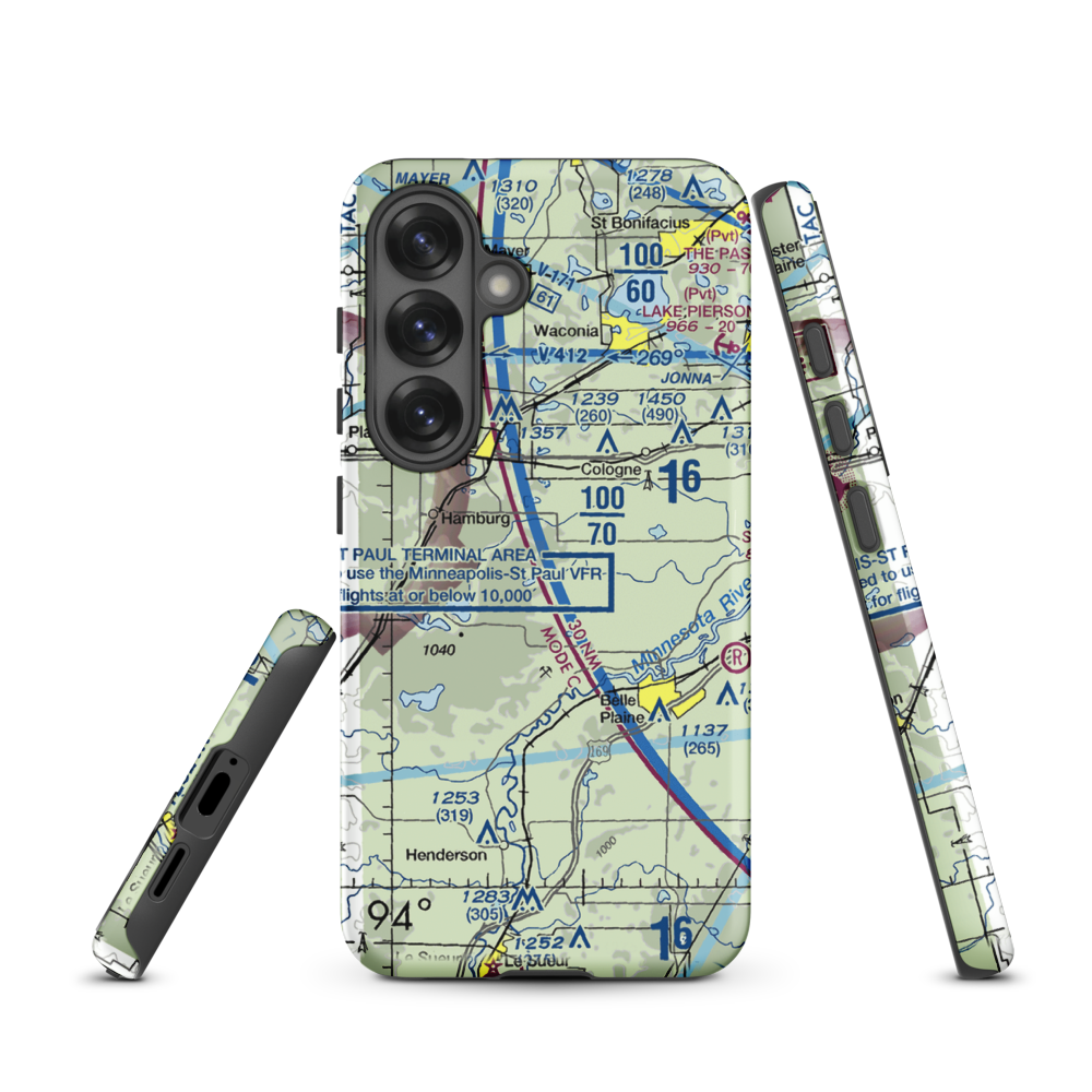 Sons Private-Commercial Airport (47MN) VFR Sectional Samsung Phone Case Samsung Galaxy S25 model shown