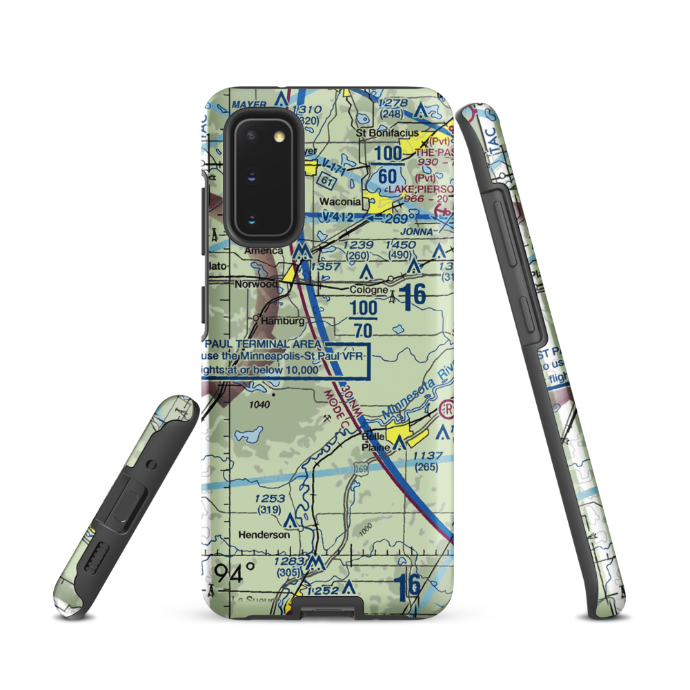 Sons Private-Commercial Airport (47MN) VFR Sectional Samsung Phone Case Samsung Galaxy S20 model shown