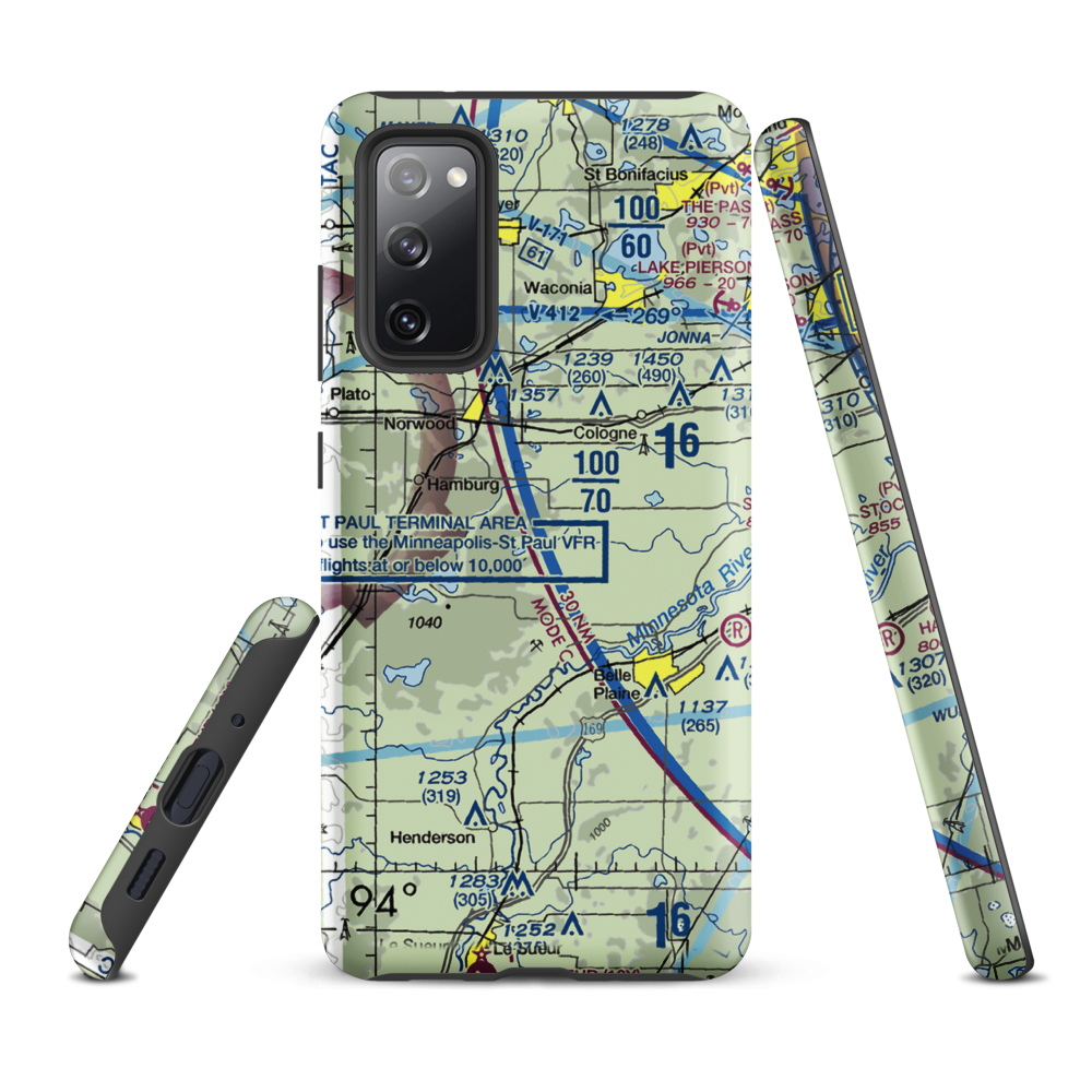 Sons Private-Commercial Airport (47MN) VFR Sectional Samsung Phone Case Samsung Galaxy S20 FE model shown