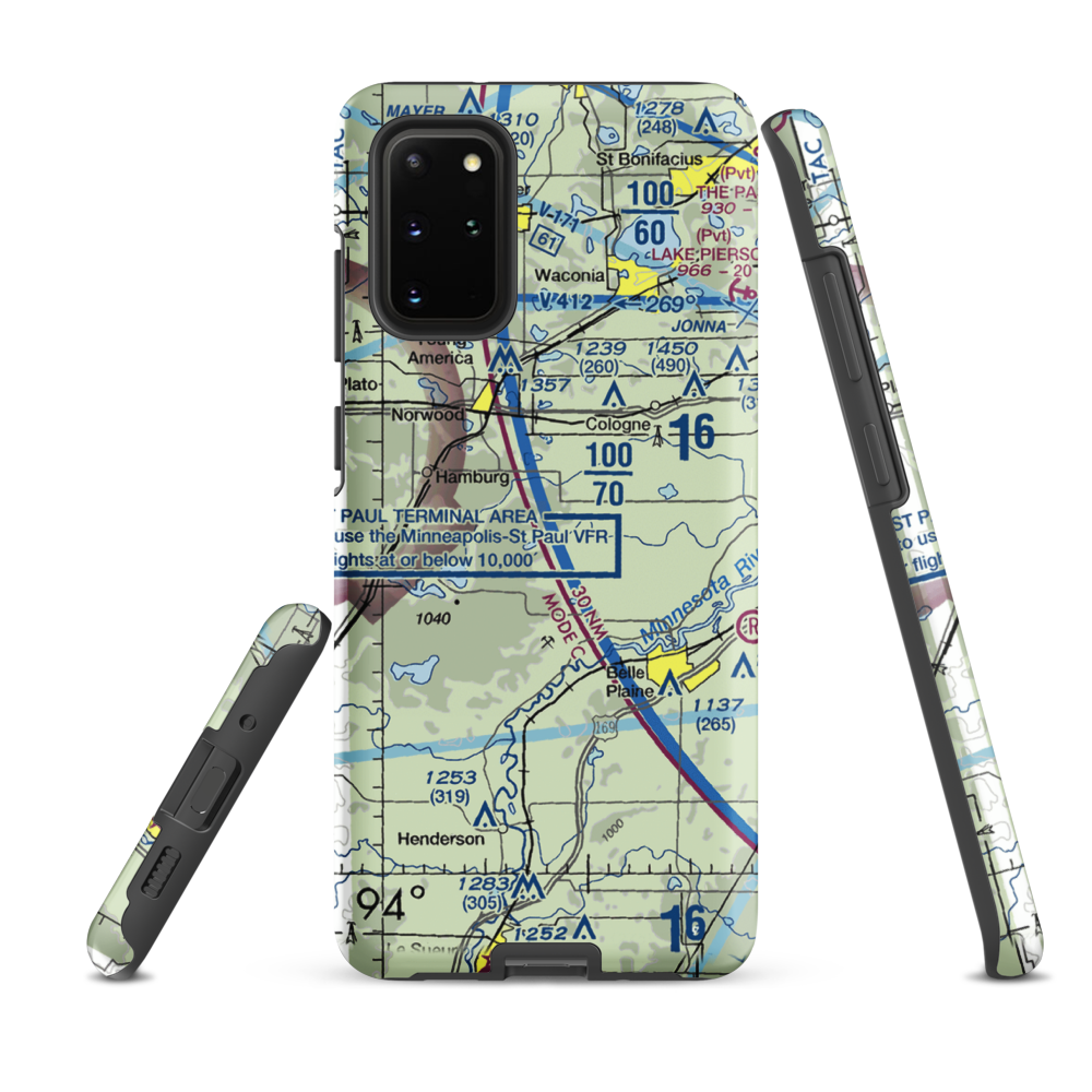 Sons Private-Commercial Airport (47MN) VFR Sectional Samsung Phone Case Samsung Galaxy S20 Plus model shown