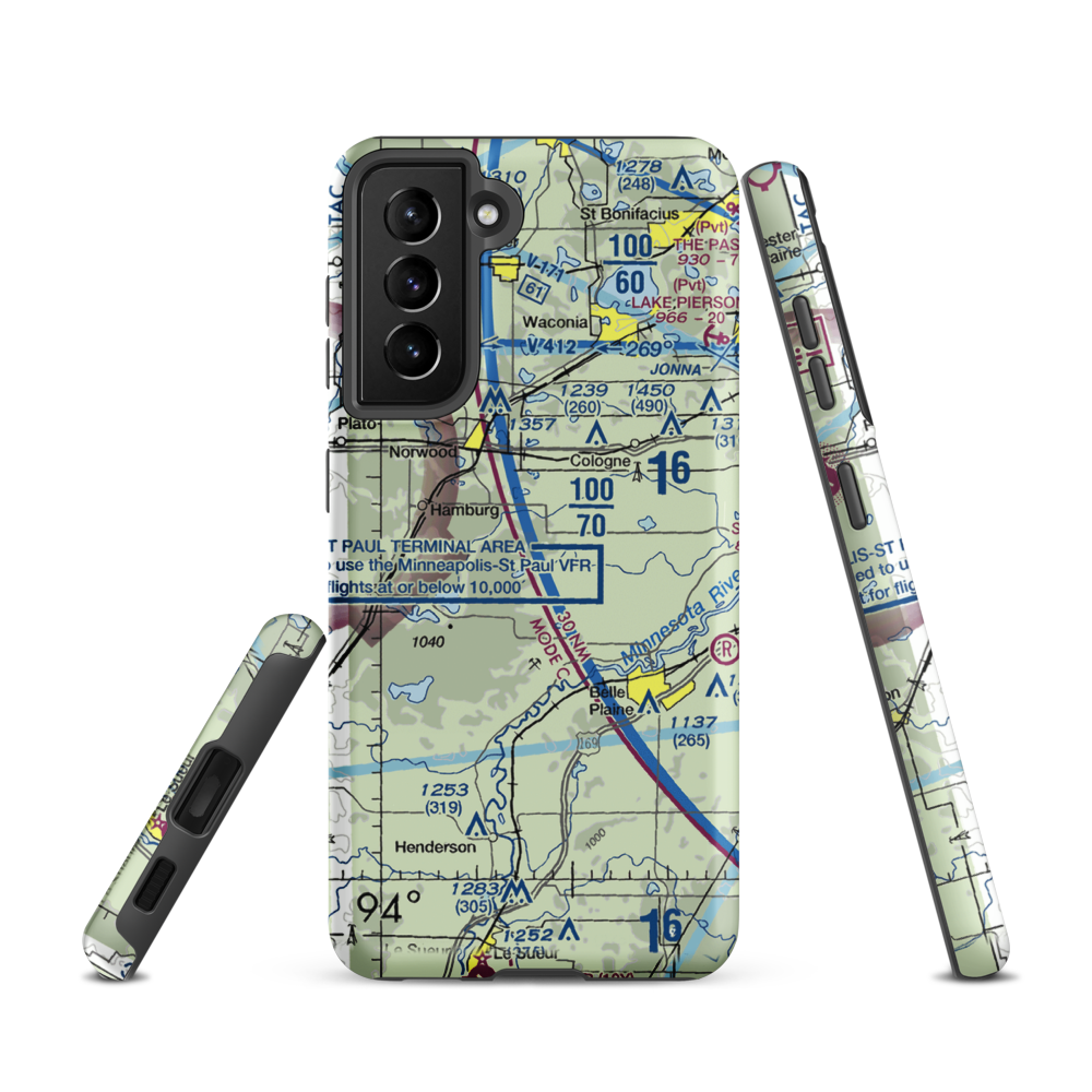 Sons Private-Commercial Airport (47MN) VFR Sectional Samsung Phone Case Samsung Galaxy S21 model shown