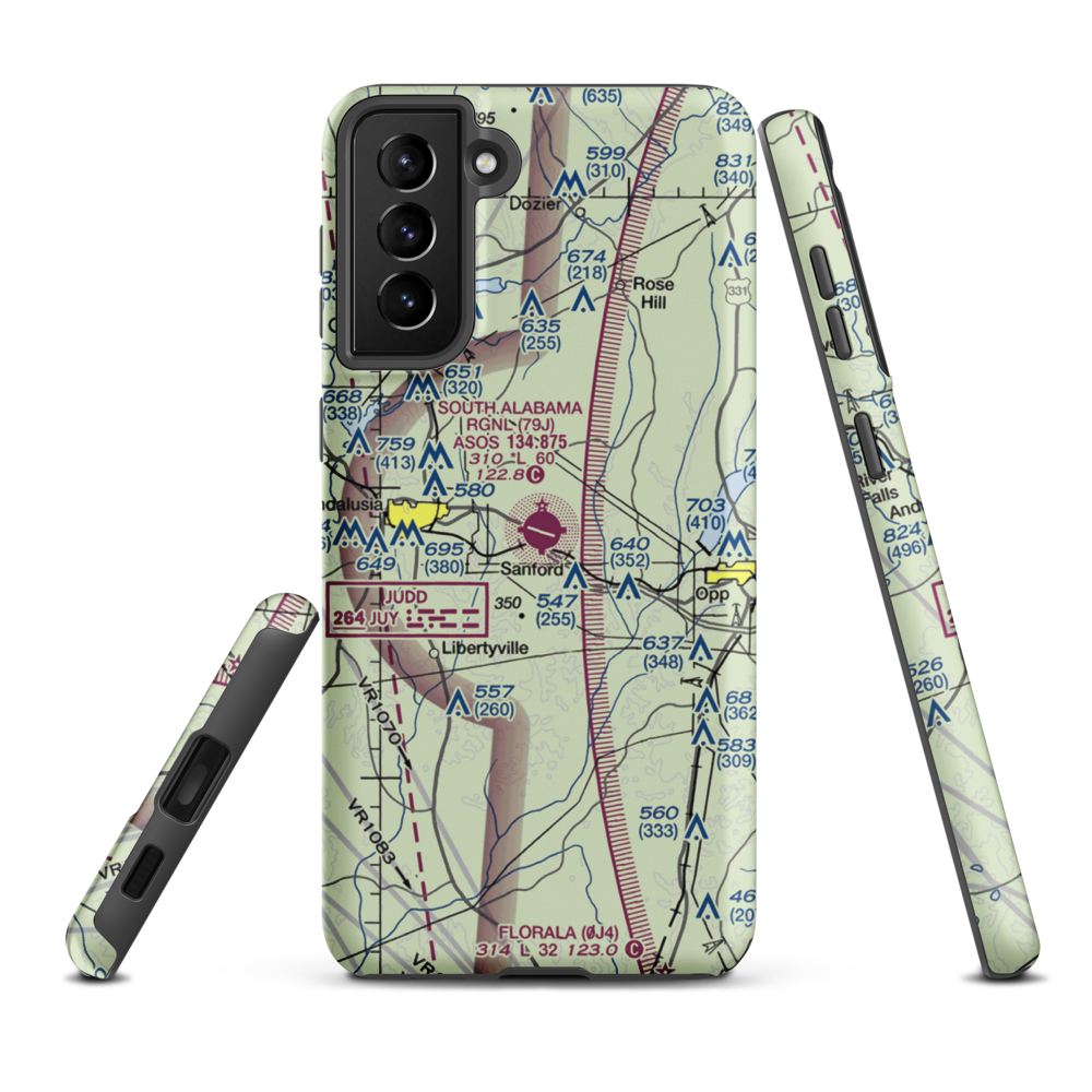 South Alabama Regional At Bill Benton Field Airport (79J) VFR Sectional Samsung Phone Case Samsung Galaxy S21 FE model shown