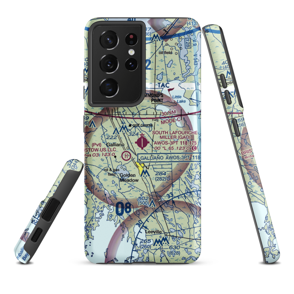 South Lafourche Leonard Miller Jr Airport (GAO) VFR Sectional Samsung Phone Case Samsung Galaxy S21 Plus model shown