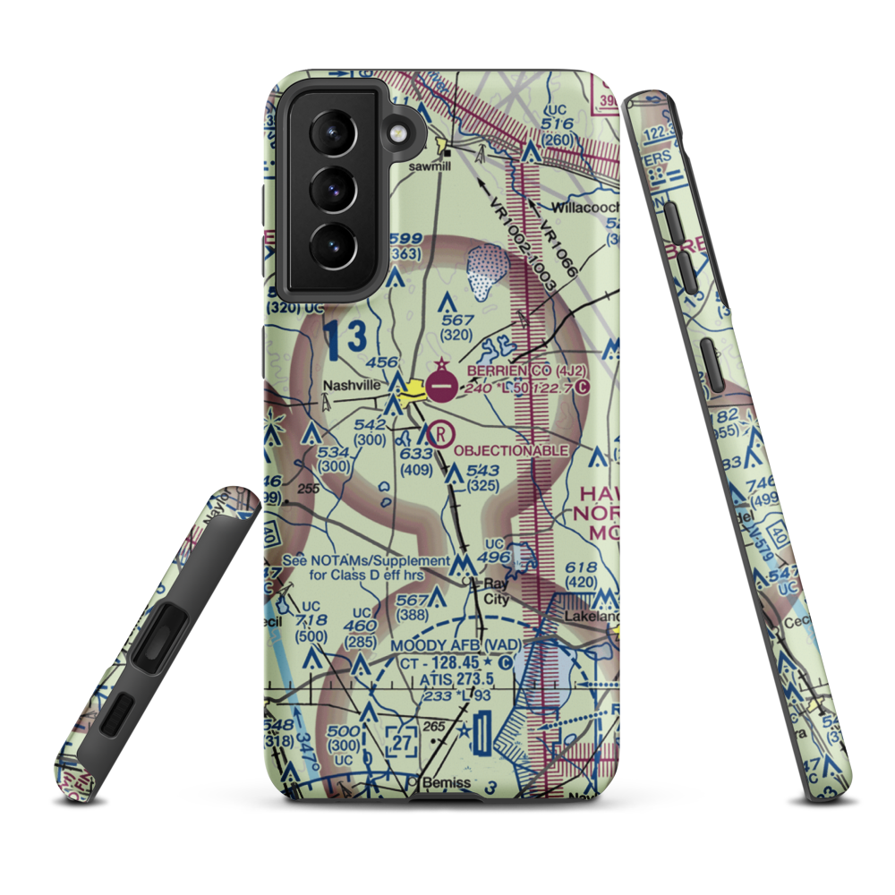 South One Ten Airport (1GA8) VFR Sectional Samsung Phone Case Samsung Galaxy S21 Plus model shown