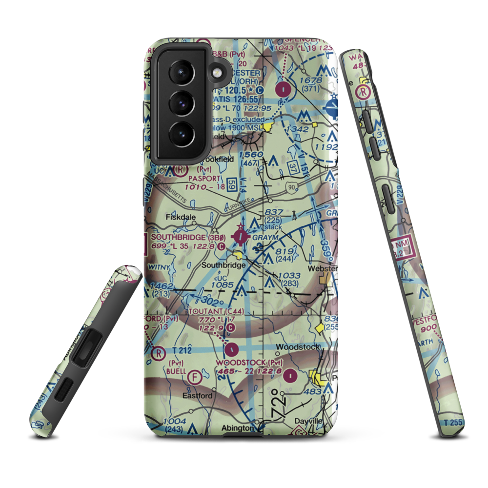 Southbridge Municipal Airport (3B0) VFR Sectional Samsung Phone Case Samsung Galaxy S21 Plus model shown