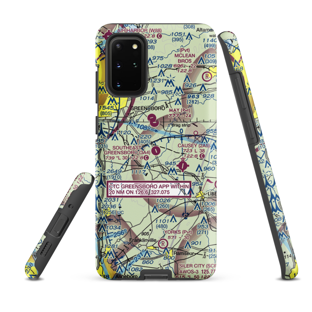 Southeast Greensboro Airport (3A4) VFR Sectional Samsung Phone Case Samsung Galaxy S20 Plus model shown