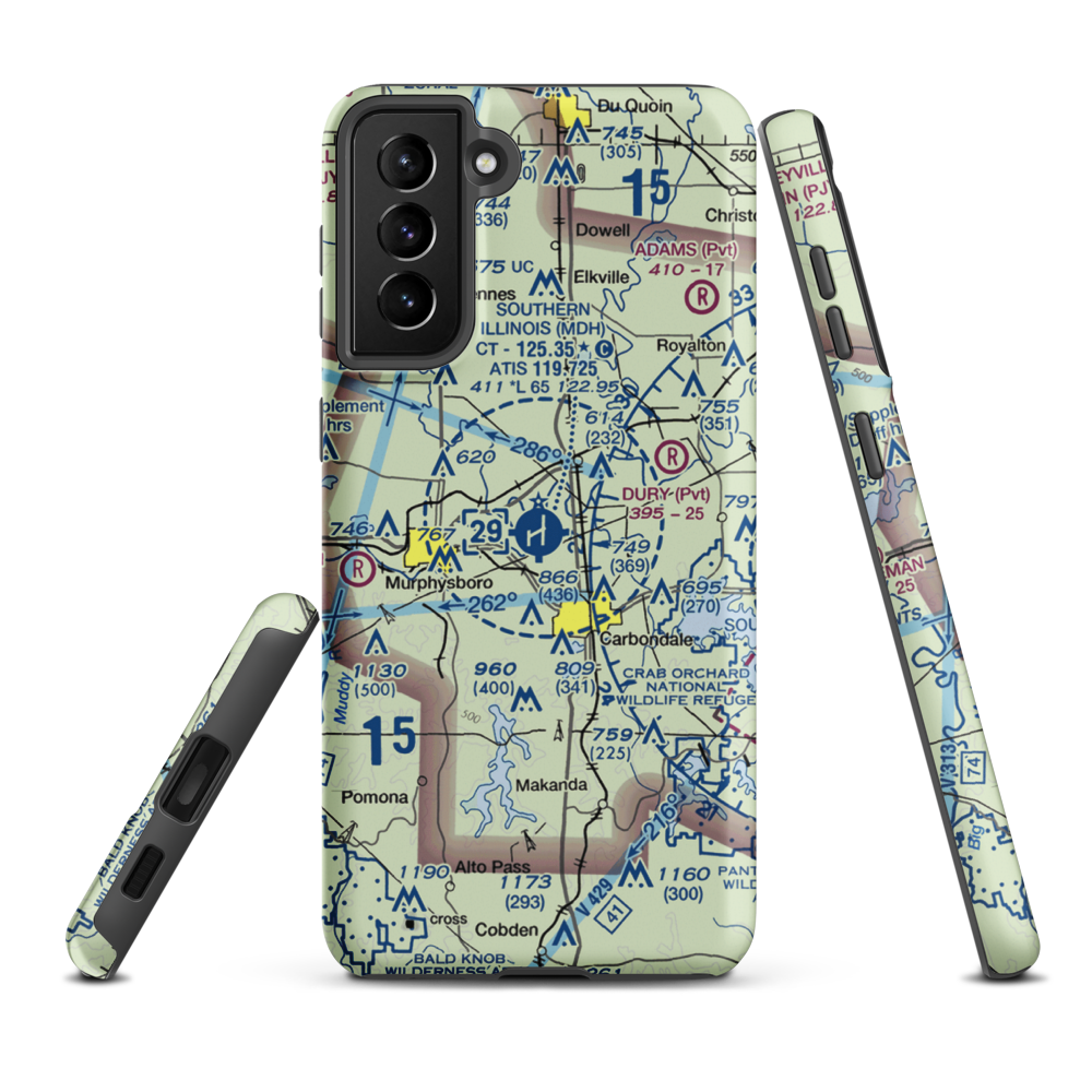 Southern Illinois Airport (MDH) VFR Sectional Samsung Phone Case Samsung Galaxy S21 Plus model shown