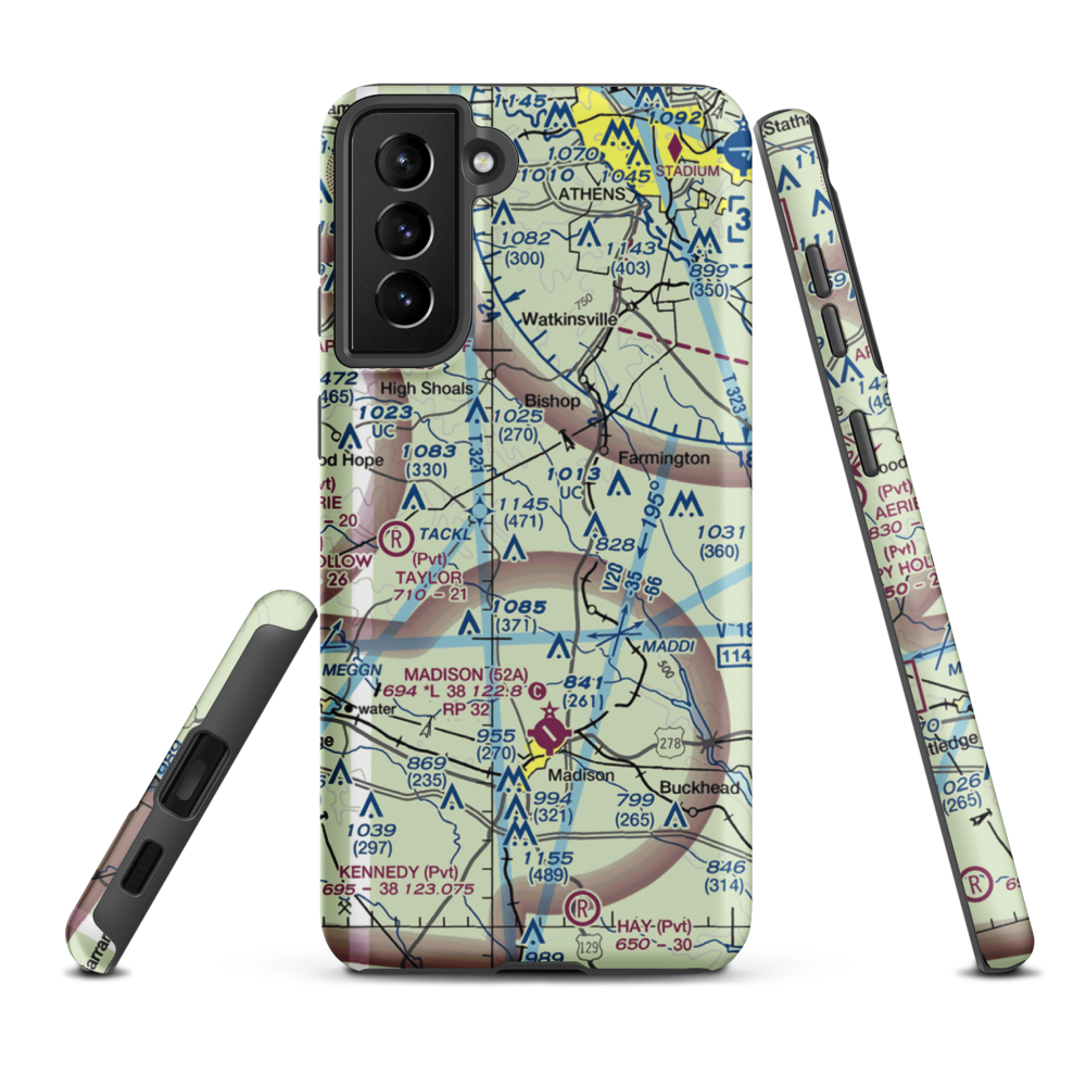 Southern Oaks Airport (GE35) VFR Sectional Samsung Phone Case Samsung Galaxy S21 FE model shown