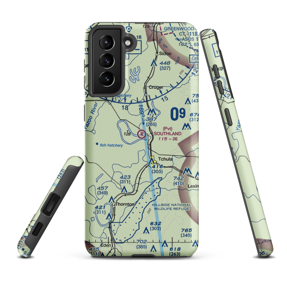 Southland Flying Service Inc. Airport (MS40) VFR Sectional Samsung Phone Case Samsung Galaxy S21 Plus model shown