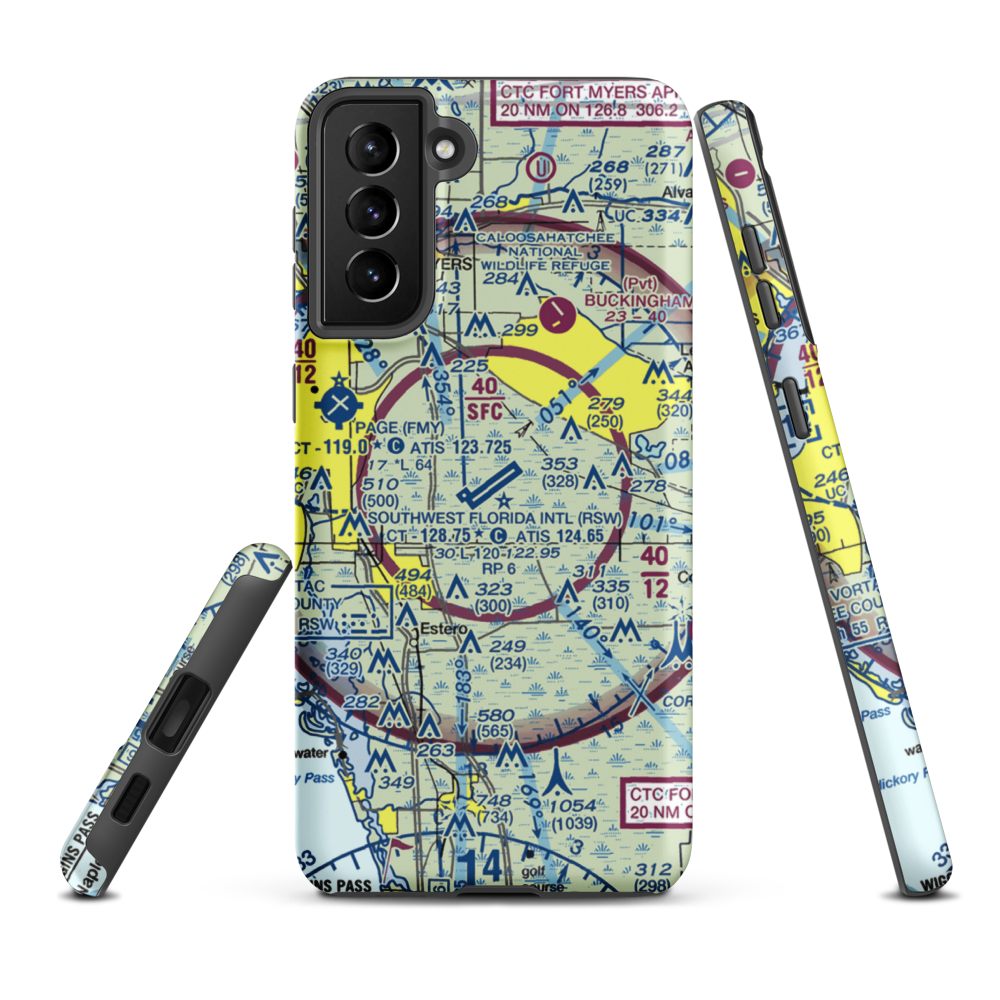 Southwest Florida International Airport (RSW) VFR Sectional Samsung Phone Case Samsung Galaxy S21 FE model shown