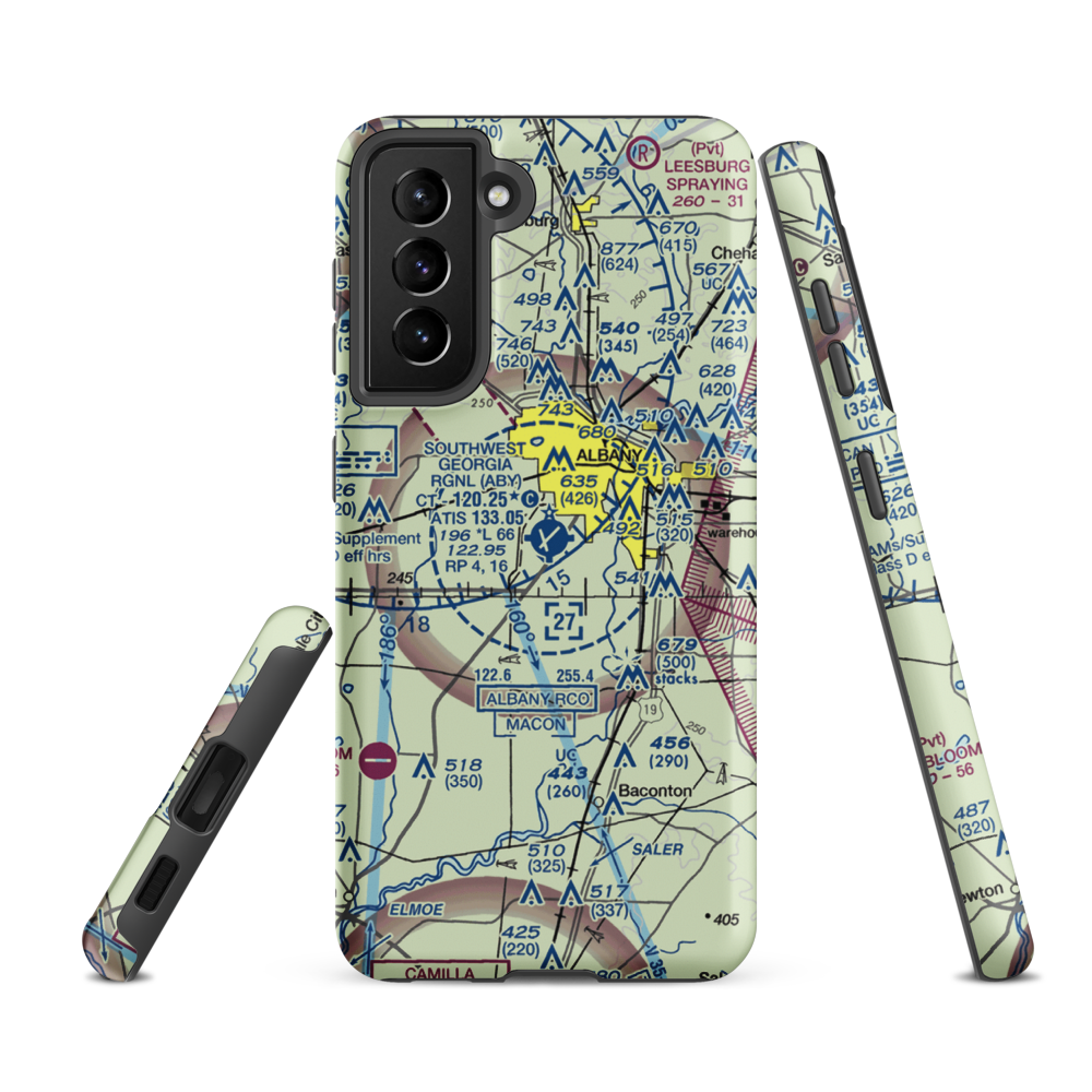 Southwest Georgia Regional Airport (ABY) VFR Sectional Samsung Phone Case Samsung Galaxy S21 FE model shown