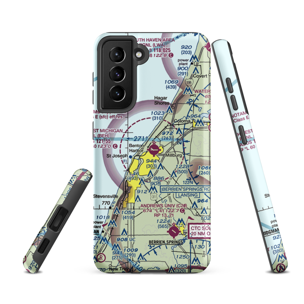 Southwest Michigan Regional Airport (BEH) VFR Sectional Samsung Phone Case Samsung Galaxy S21 FE model shown