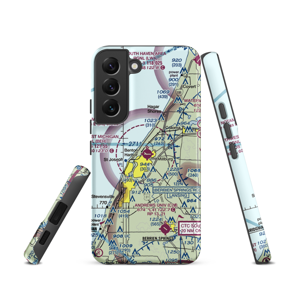 Southwest Michigan Regional Airport (BEH) VFR Sectional Samsung Phone Case Samsung Galaxy S22 model shown