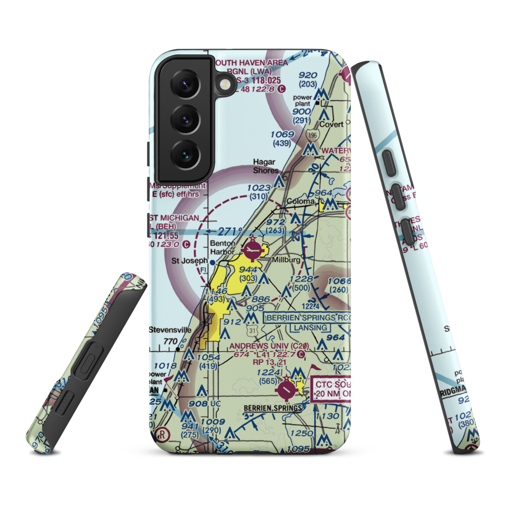 Southwest Michigan Regional Airport (BEH) VFR Sectional Samsung Phone Case Samsung Galaxy S22 Plus model shown