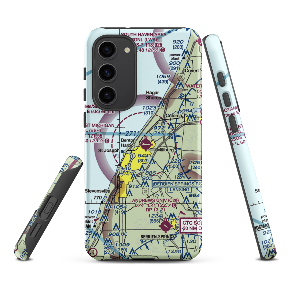 Southwest Michigan Regional Airport (BEH) VFR Sectional Samsung Phone Case Samsung Galaxy S23 Plus model shown