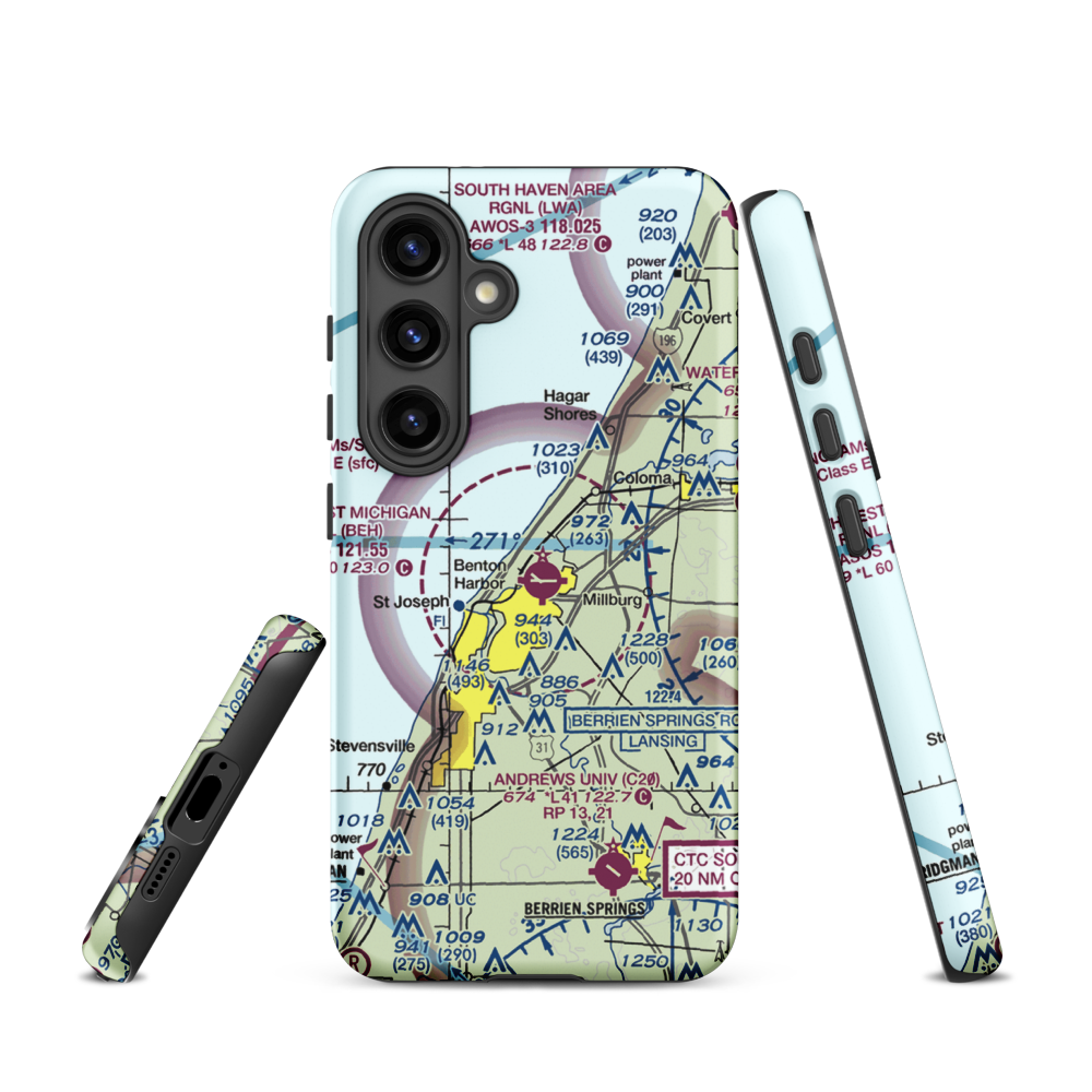 Southwest Michigan Regional Airport (BEH) VFR Sectional Samsung Phone Case Samsung Galaxy S24 model shown