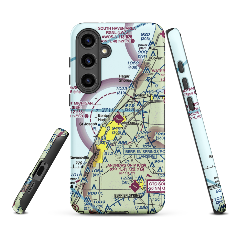 Southwest Michigan Regional Airport (BEH) VFR Sectional Samsung Phone Case Samsung Galaxy S24 Plus model shown