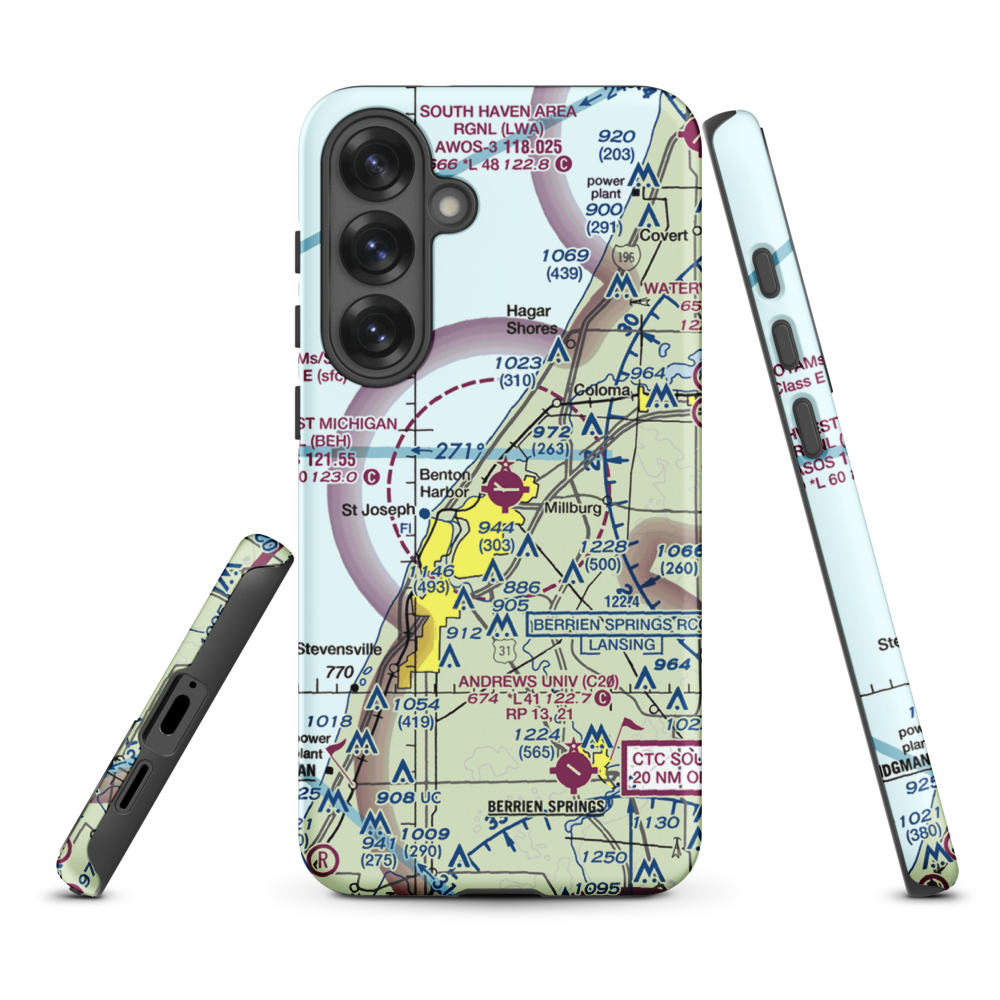 Southwest Michigan Regional Airport (BEH) VFR Sectional Samsung Phone Case Samsung Galaxy S25 Plus model shown