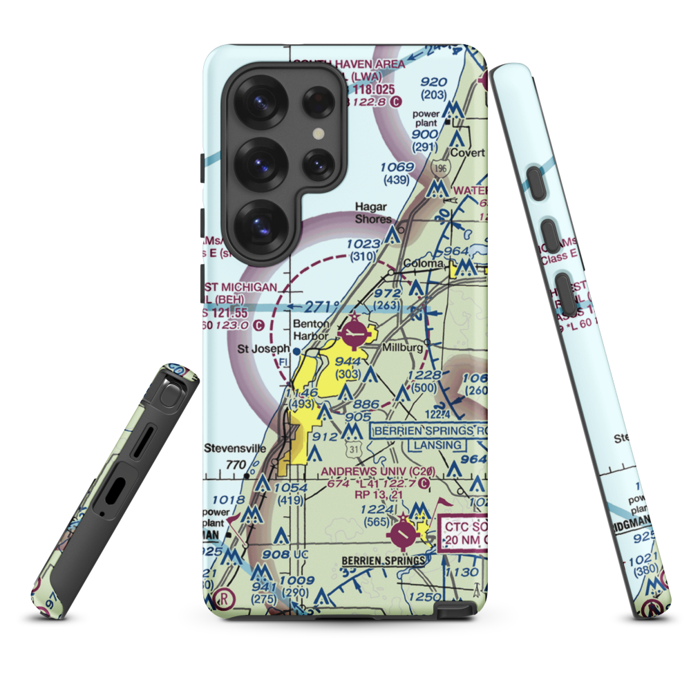 Southwest Michigan Regional Airport (BEH) VFR Sectional Samsung Phone Case Samsung Galaxy S25 Ultra model shown