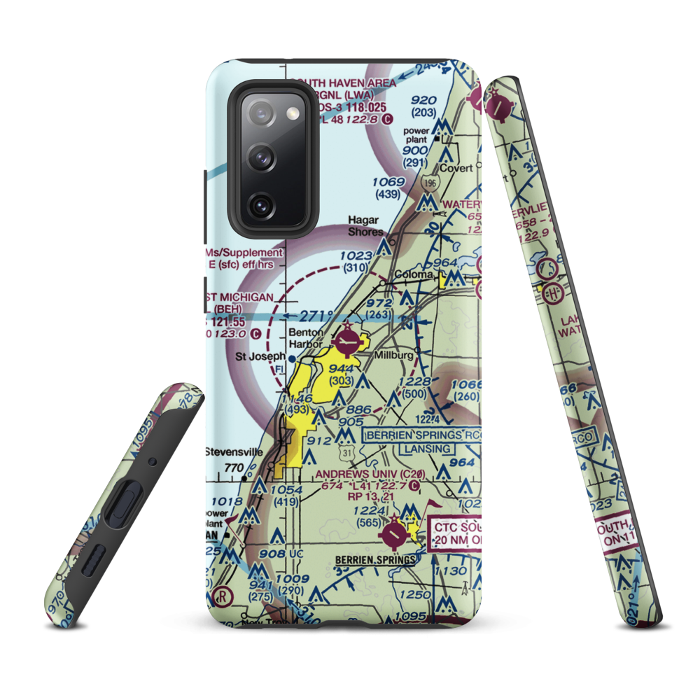 Southwest Michigan Regional Airport (BEH) VFR Sectional Samsung Phone Case Samsung Galaxy S20 FE model shown