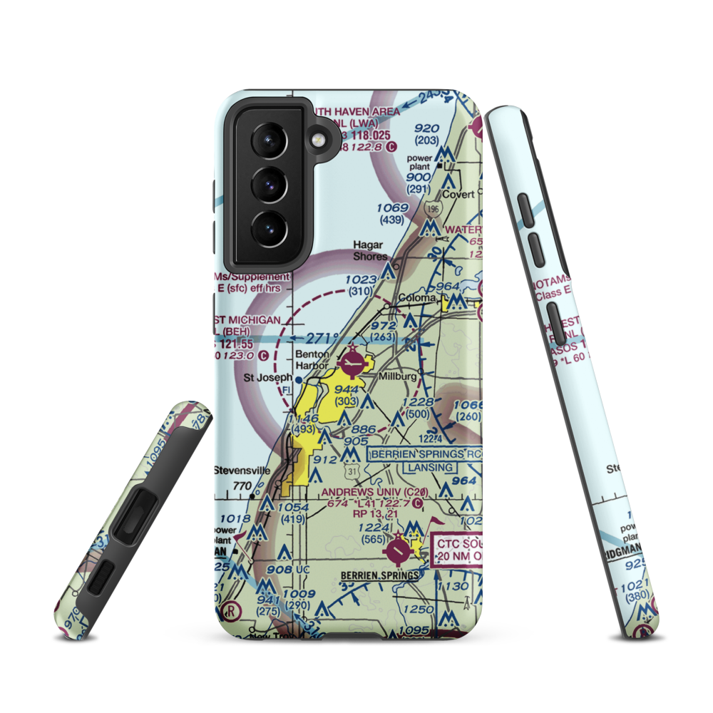 Southwest Michigan Regional Airport (BEH) VFR Sectional Samsung Phone Case Samsung Galaxy S21 model shown