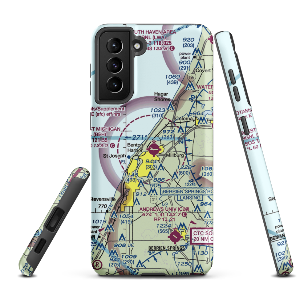 Southwest Michigan Regional Airport (BEH) VFR Sectional Samsung Phone Case Samsung Galaxy S21 FE model shown