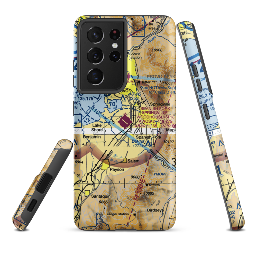Spanish Fork-Springville-Woodhouse Field Airport (SPK) VFR Sectional Samsung Phone Case Samsung Galaxy S21 Plus model shown