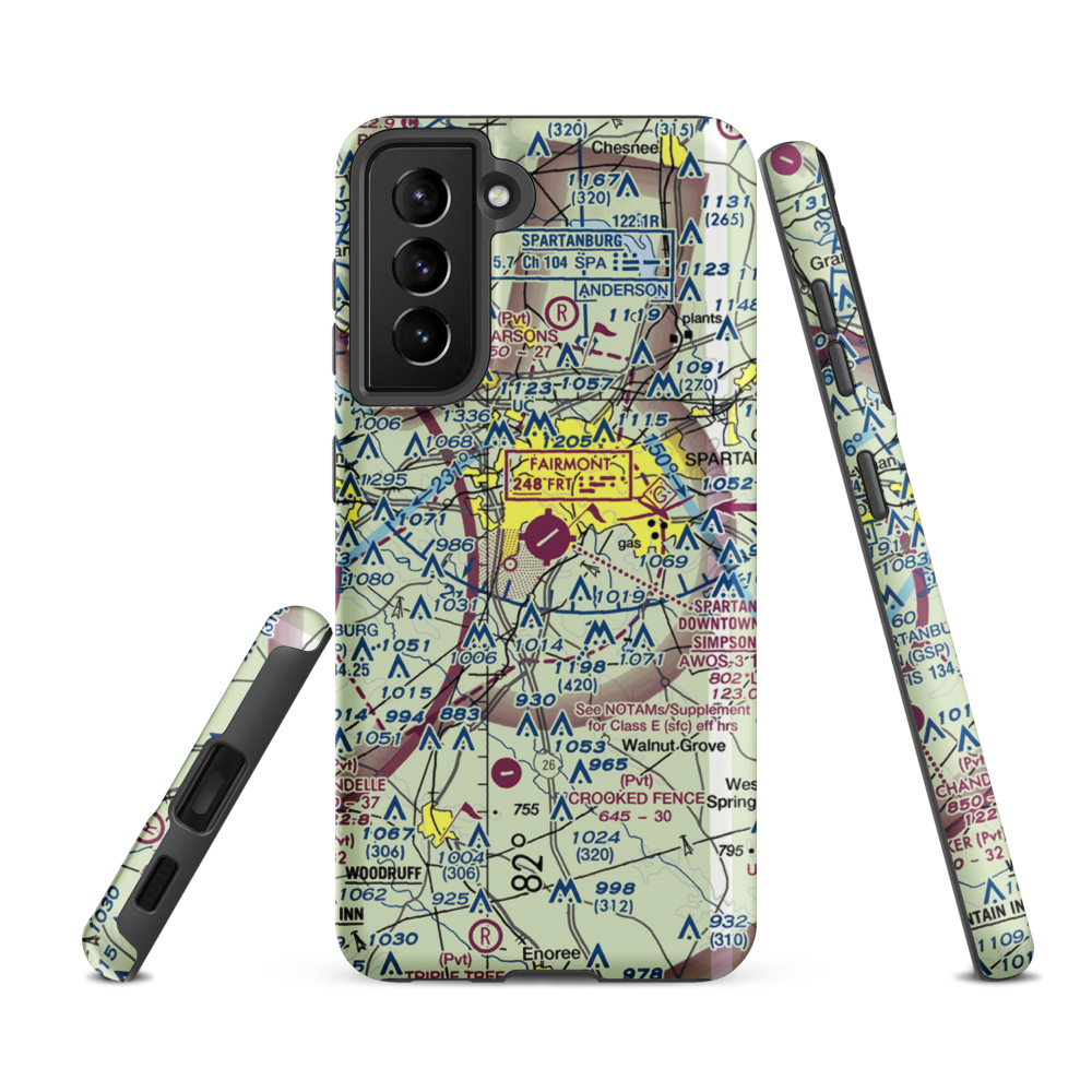 Spartanburg Downtown Memorial Airport (SPA) VFR Sectional Samsung Phone Case Samsung Galaxy S21 FE model shown