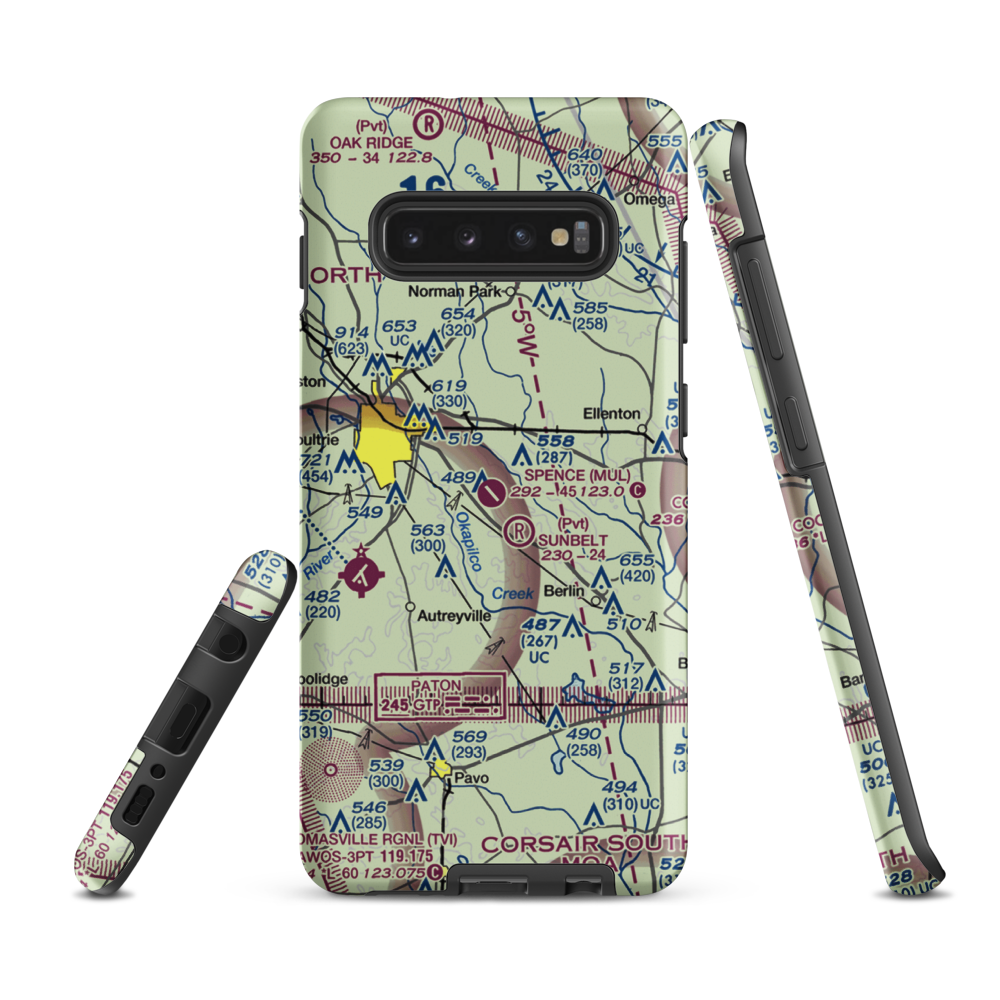 Spence Airport (MUL) VFR Sectional Samsung Phone Case Samsung Galaxy S10 Plus model shown