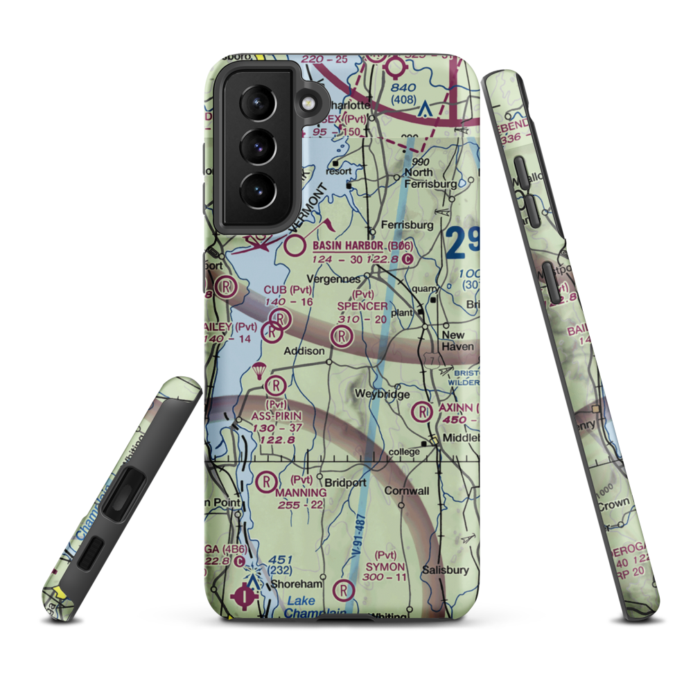 Spencer Airport (VT09) VFR Sectional Samsung Phone Case Samsung Galaxy S21 Plus model shown