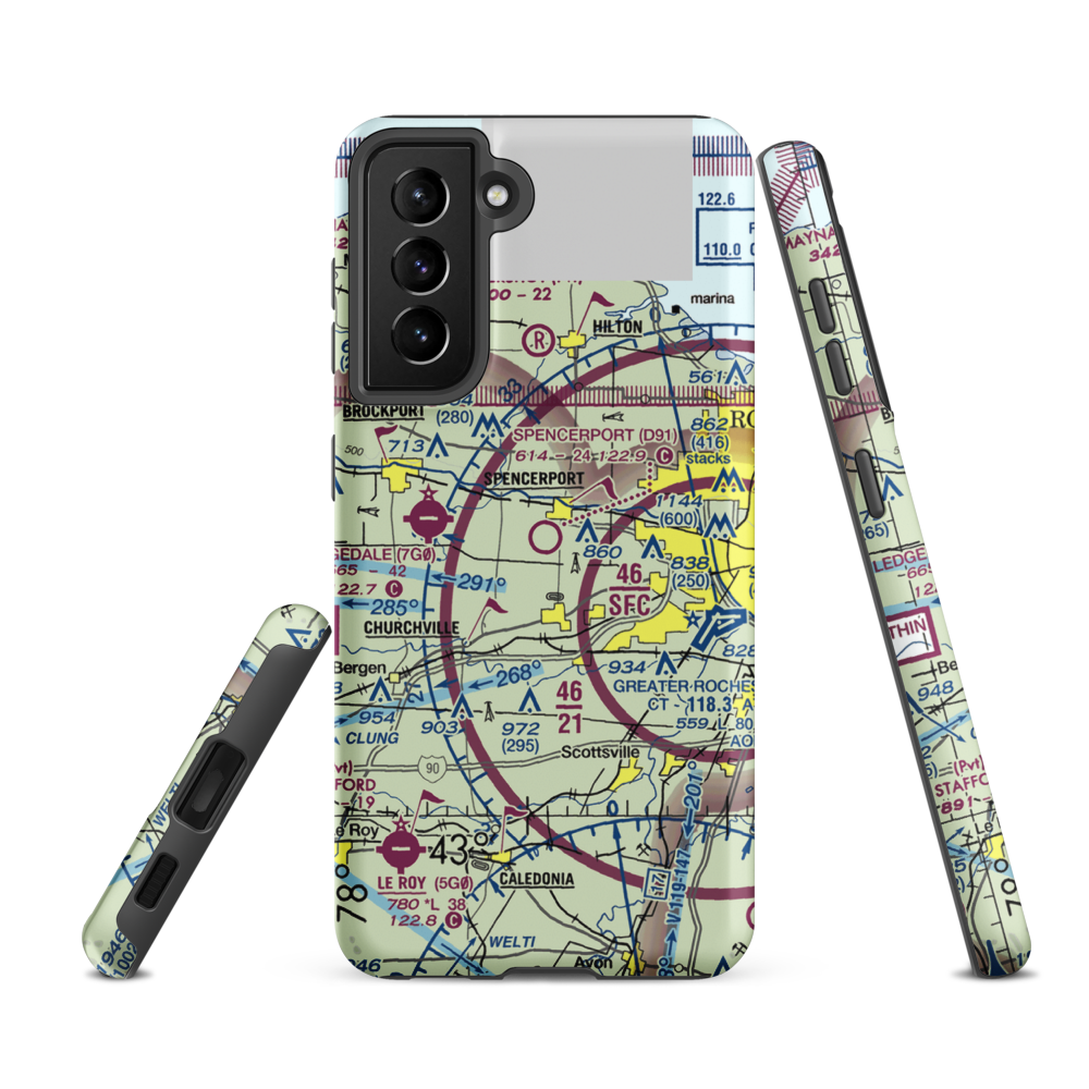 Spencerport Airpark (D91) VFR Sectional Samsung Phone Case Samsung Galaxy S21 FE model shown