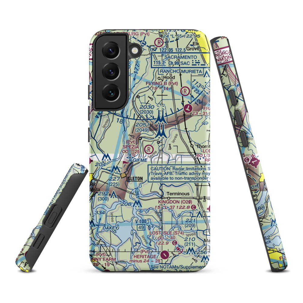 Spezia Airport (9CL9) VFR Sectional Samsung Phone Case Samsung Galaxy S22 Plus model shown