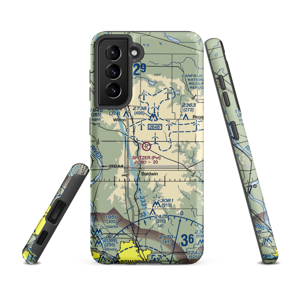 Spitzer Airport (ND80) VFR Sectional Samsung Phone Case Samsung Galaxy S21 FE model shown