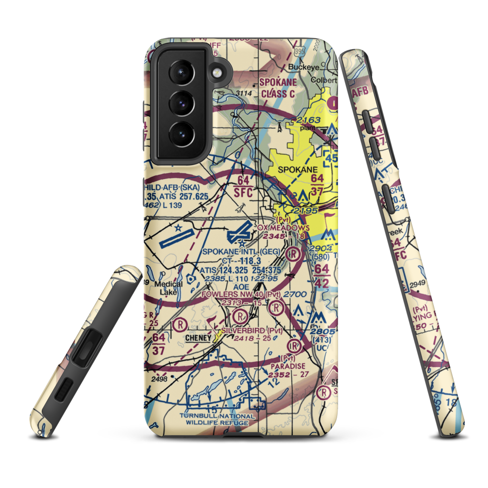 Spokane International Airport (GEG) VFR Sectional Samsung Phone Case Samsung Galaxy S21 FE model shown