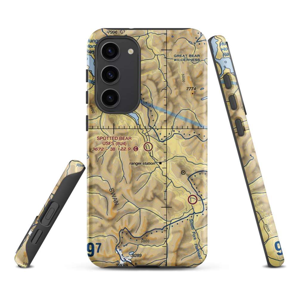 Spotted Bear /Usfs/ Airport (8U4) VFR Sectional Samsung Phone Case Samsung Galaxy S23 Plus model shown