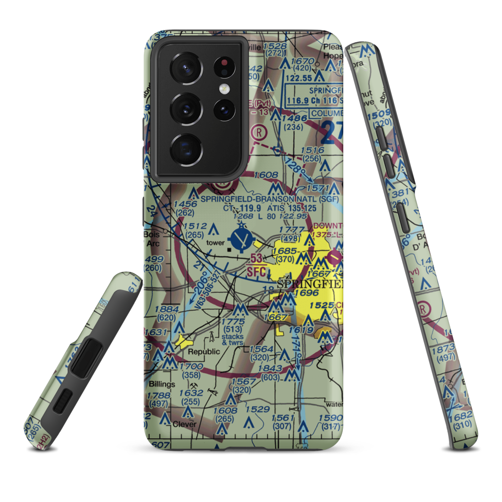 Springfield Branson National Airport (SGF) VFR Sectional Samsung Phone Case Samsung Galaxy S21 Plus model shown