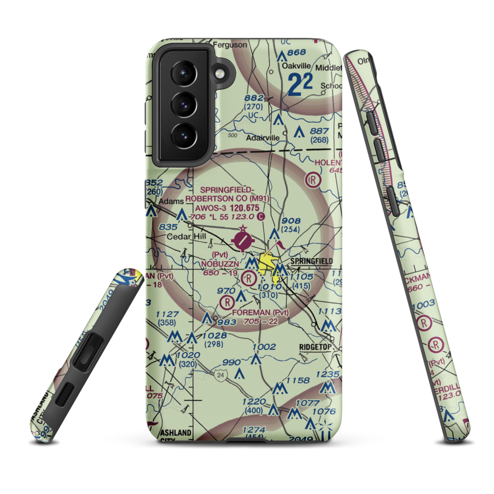 Springfield Robertson County Airport (M91) VFR Sectional Samsung Phone Case Samsung Galaxy S21 FE model shown