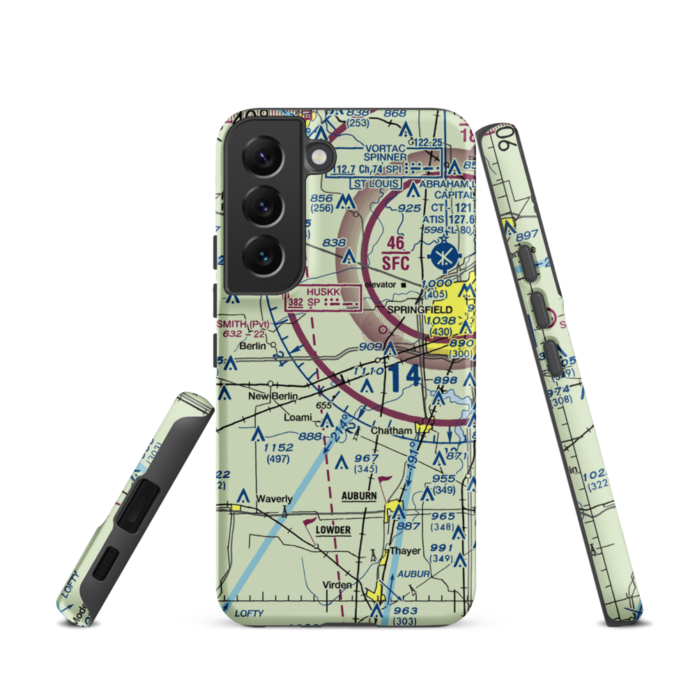 Springfield Southwest Airpark (IL97) VFR Sectional Samsung Phone Case Samsung Galaxy S22 model shown