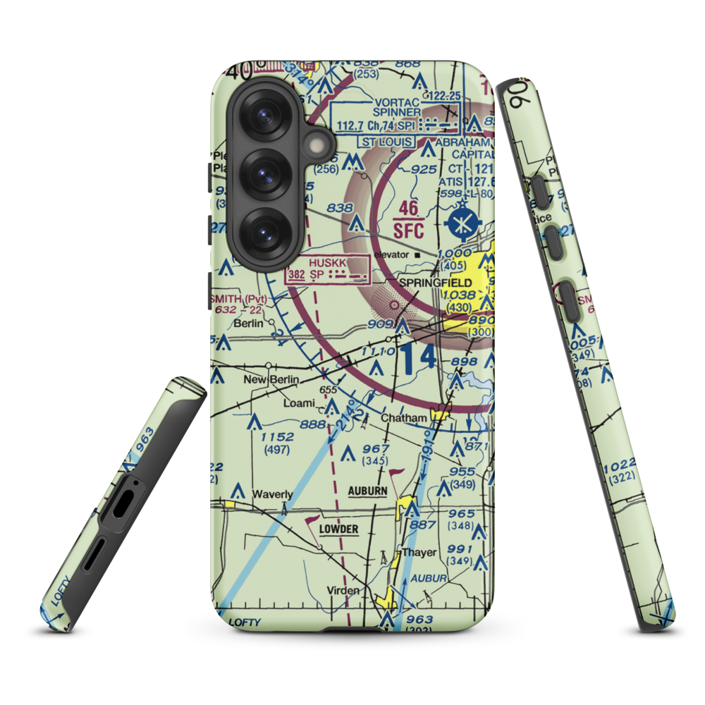 Springfield Southwest Airpark (IL97) VFR Sectional Samsung Phone Case Samsung Galaxy S25 Plus model shown