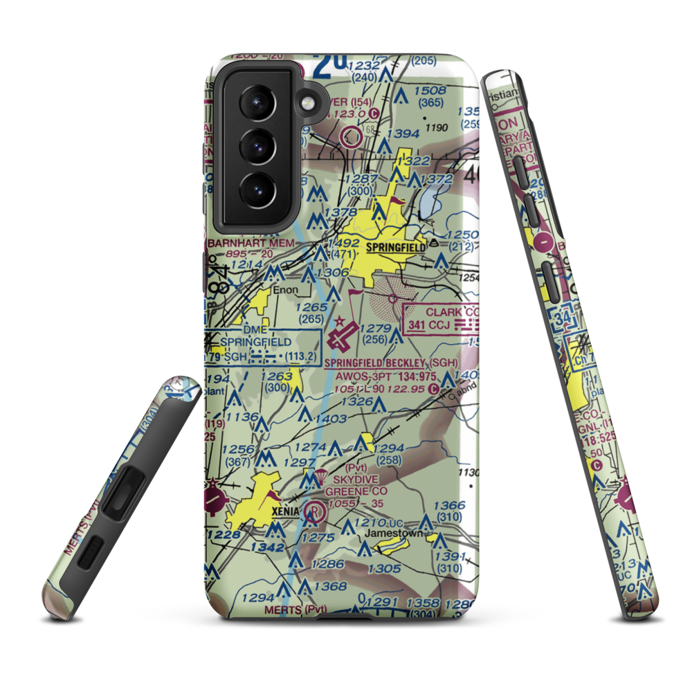 Springfield-Beckley Municipal Airport (SGH) VFR Sectional Samsung Phone Case Samsung Galaxy S21 FE model shown