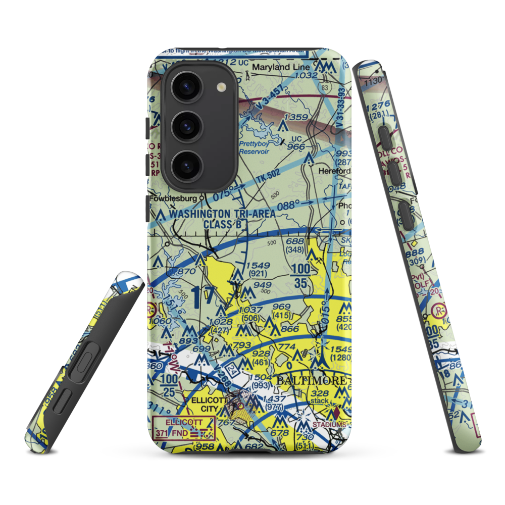 St John Airport (4MD9) VFR Sectional Samsung Phone Case Samsung Galaxy S23 Plus model shown