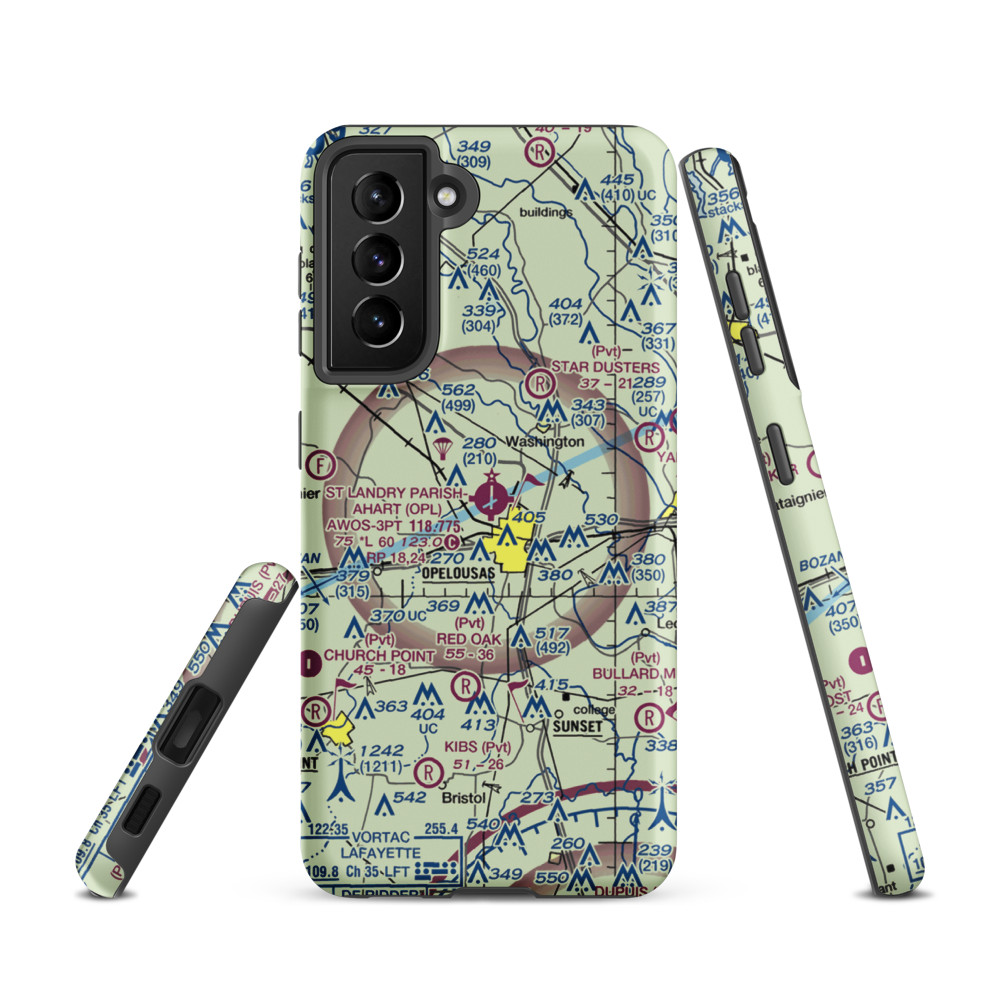 St Landry Parish Ahart Field (OPL) VFR Sectional Samsung Phone Case Samsung Galaxy S21 model shown