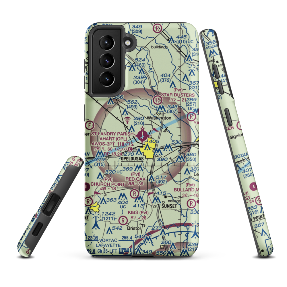 St Landry Parish Ahart Field (OPL) VFR Sectional Samsung Phone Case Samsung Galaxy S21 Plus model shown