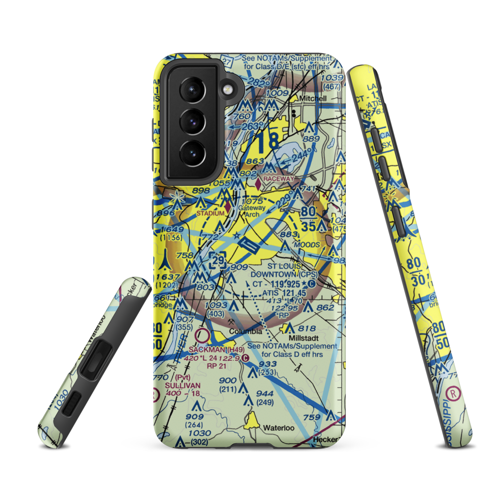 St Louis Downtown Airport (CPS) VFR Sectional Samsung Phone Case Samsung Galaxy S21 FE model shown