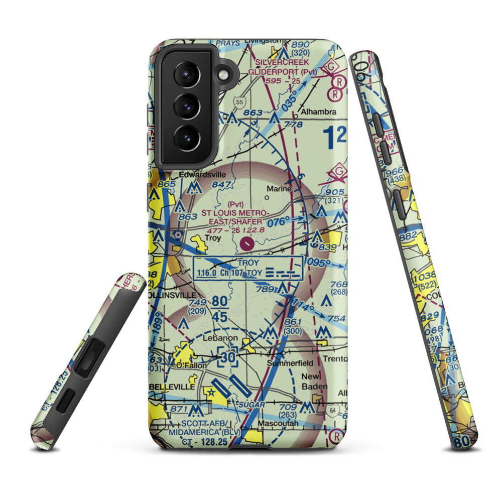 St Louis Metro-East Airport/Shafer Field (IL48) VFR Sectional Samsung Phone Case Samsung Galaxy S21 Plus model shown