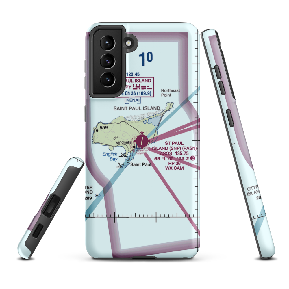 St Paul Island Airport (SNP) VFR Sectional Samsung Phone Case Samsung Galaxy S21 Plus model shown