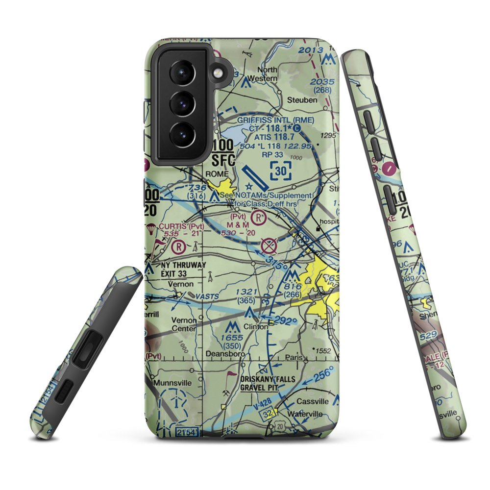 Stanwix Heights Airport (5NY4) VFR Sectional Samsung Phone Case Samsung Galaxy S21 Plus model shown